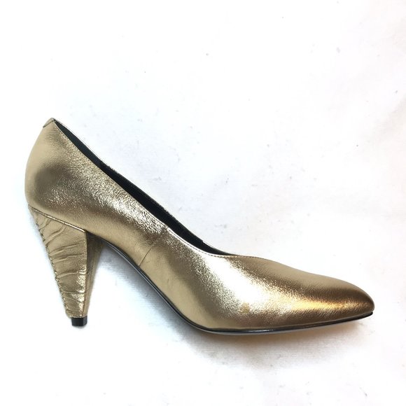 NEW AUC Celine gold vamp triangle rushed heels - Picture 10 of 11